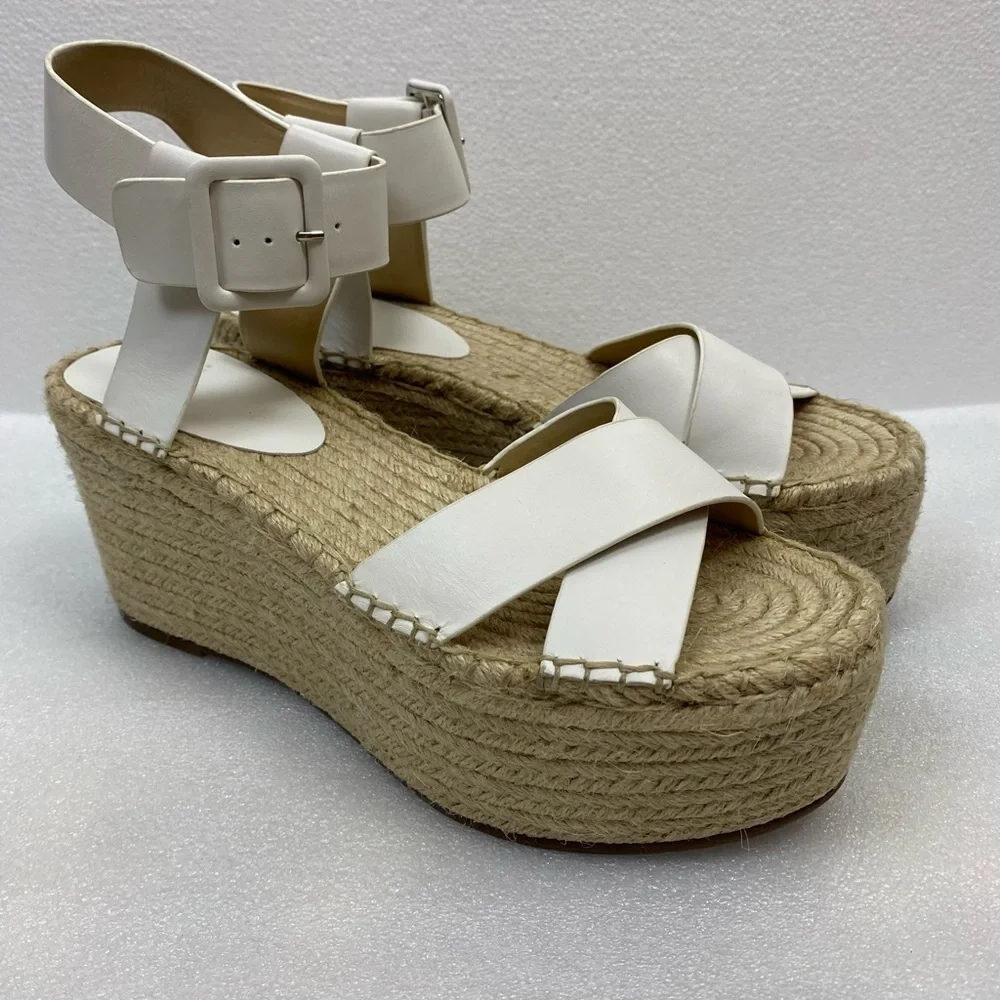 Marc Fisher Randall Platform Wedge Espadrille White Leather Summer sandals 10 M